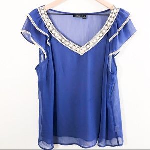 Plus Size Blue Lace Sheer Blouse Size 1x